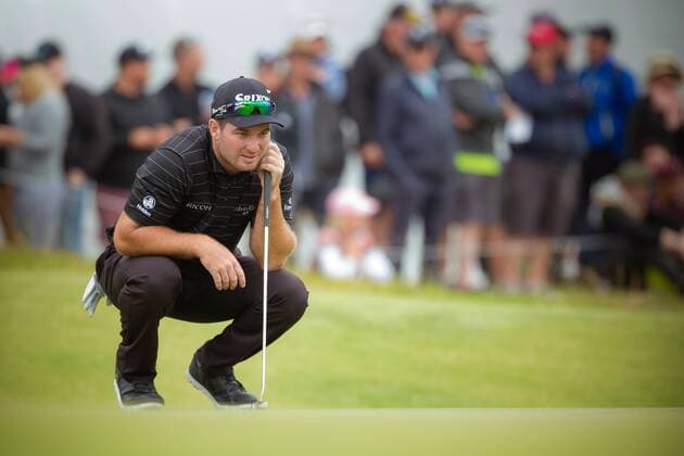 MELBOURNE, VIC - NOVEMBER 27: Ryan Fox of New Zealand lines up his shot on the final day of the ISPS HANDA World Cup of Golf on November 27, 2016, at Kingston Heath Golf Club in Melbourne, Australia. (Photo by Jason Heidrich Icon Sportswire) GOLF: NOV 27 World Cup of Golf - Final Round Icon161127131 EDITORIAL USE ONLY