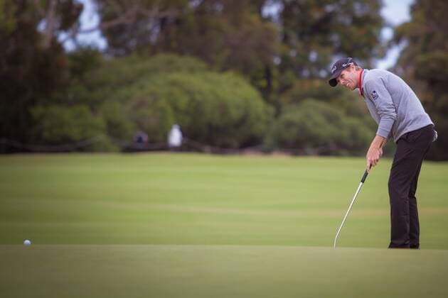 MELBOURNE, VIC - NOVEMBER 27: David Hern of Canada takes a long range putt on the final day of the ISPS HANDA World Cup of Golf on November 27, 2016, at Kingston Heath Golf Club in Melbourne, Australia. (Photo by Jason Heidrich Icon Sportswire) GOLF: NOV 27 World Cup of Golf - Final Round Icon161127123 EDITORIAL USE ONLY