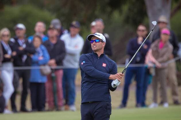 MELBOURNE, VIC - NOVEMBER 27: Adam Scott of Australia watches the ball on the fairway on the final day of the ISPS HANDA World Cup of Golf on November 27, 2016, at Kingston Heath Golf Club in Melbourne, Australia. (Photo by Jason Heidrich Icon Sportswire) GOLF: NOV 27 World Cup of Golf - Final Round Icon161127114 EDITORIAL USE ONLY
