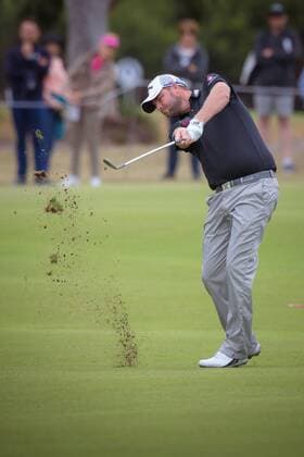 MELBOURNE, VIC - NOVEMBER 27: Marc Leishman of Australia strikes the ball on the final day of the ISPS HANDA World Cup of Golf on November 27, 2016, at Kingston Heath Golf Club in Melbourne, Australia. (Photo by Jason Heidrich Icon Sportswire) GOLF: NOV 27 World Cup of Golf - Final Round Icon161127115 EDITORIAL USE ONLY