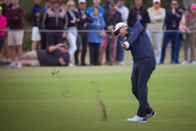 MELBOURNE, VIC - NOVEMBER 27: Adam Scott of Australia strikes the ball on the fairway on the final day of the ISPS HANDA World Cup of Golf on November 27, 2016, at Kingston Heath Golf Club in Melbourne, Australia. (Photo by Jason Heidrich Icon Sportswire) GOLF: NOV 27 World Cup of Golf - Final Round Icon161127112 EDITORIAL USE ONLY