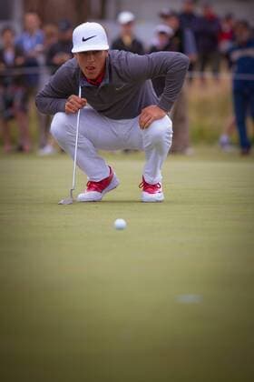 MELBOURNE, VIC - NOVEMBER 27: Thorbjorn Olesen lines up his shot on the final day of the ISPS HANDA World Cup of Golf on November 27, 2016, at Kingston Heath Golf Club in Melbourne, Australia. (Photo by Jason Heidrich Icon Sportswire) GOLF: NOV 27 World Cup of Golf - Final Round Icon161127085 EDITORIAL USE ONLY