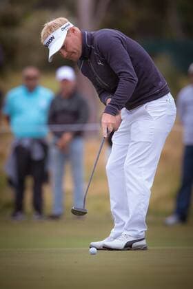 MELBOURNE, VIC - NOVEMBER 27: Soren Kjeldsen of Denmark strikes the ball on the final day of the ISPS HANDA World Cup of Golf on November 27, 2016, at Kingston Heath Golf Club in Melbourne, Australia. (Photo by Jason Heidrich Icon Sportswire) GOLF: NOV 27 World Cup of Golf - Final Round Icon161127083 EDITORIAL USE ONLY