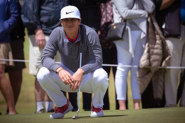 MELBOURNE, VIC - NOVEMBER 27: Thorbjorn Olesen of Denmark lines up his putt on the final day of the ISPS HANDA World Cup of Golf on November 27, 2016, at Kingston Heath Golf Club in Melbourne, Australia. (Photo by Jason Heidrich Icon Sportswire) GOLF: NOV 27 World Cup of Golf - Final Round Icon161127052 EDITORIAL USE ONLY