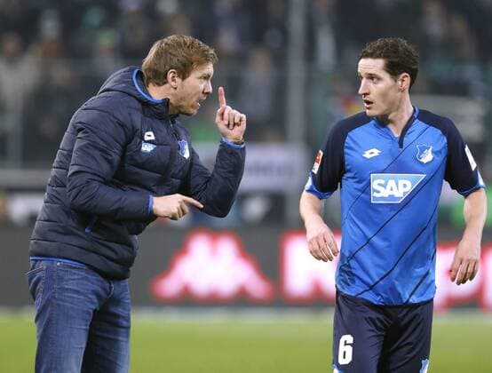NAGELSMANN Julian Trainer Team TSG 1899 Hoffenheim mit RUDY Sebastian Fussball Bundesliga DFL Saison 2016-2017 Spiel Borussia Moenchengladbach- TSG 1899 Hoffenheim 1 : 1 am 26. November 2016 in Moenchengladbach 