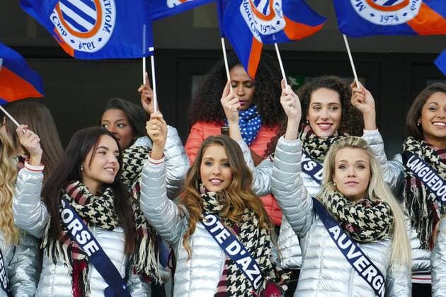 Kandidatinnen der Miss France Wahl auf der Tribüne FOOTBALL : Montpellier vs Paris Saint Germain - Ligue 1 - 03 12 2016 RichardGosselin 