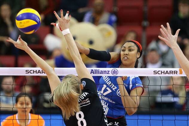 Stuttgart , Volleyball Bundesliga Allianz MTV Stuttgart vs. Dresdner SC , Nia Grant ( Allianz )