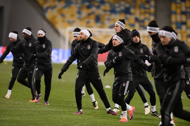 Besiktas players during a training session at NSK Olympiyskiy Stadium in Kiev, Ukraine on December 05 2016, a day before their UEFA Champions League group B match agaimnst Dynamo Kiev. 