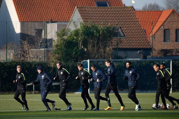 Club s players pictured during a training session of Belgian soccer team Club Brugge, Tuesday 06 December 2016, in Brugge. Tomorrow Club is playing the sixth and last game of the group stage, in the group G of the Champions League competition against Dannish club Kopenhagen. BRUNOxFAHY  x04991246x