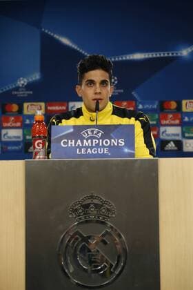 Fußball, CL, Borussia Dortmund PK Borussia Dortmund s Spanish defender Marc Bartra during a press conference PK Pressekonferenz held after a team s training session at Santiago Bernabeu stadium in Madrid, Spain, 06 December 2016. Real Madrid will face Borussia Dortmund in a Champions League soccer match the upcoming 07 December. Borussia Dortmund s press conference !ACHTUNG: NUR REDAKTIONELLE NUTZUNG!  20161206-636166469430696947