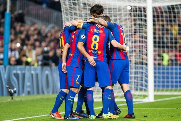 Fußball, CL, FC Barcelona - Borussia Mönchengladbach FC Barcelona Barca s Leo Messi , Arda Turan, Andres Iniesta during Champions League match between Futbol Club Barcelona and VfL Borussia Mönchengladbach at Camp Nou Stadium in Barcelona , Spain. December 06, 2016.  (20161206010)