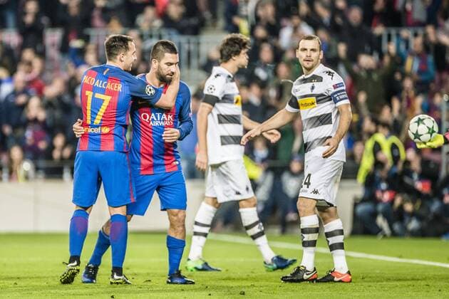 December 6, 2016 - Barcelona, Catalonia, Spain - FC Barcelona Barca midfielder ARDA celebrates one of his three goals with teammates during the Champions League match against Borussia MoÂ¶nchengladbach at the Camp Nou stadium in Barcelona FC Barcelona 4:0 Gladbach - Champions League - ZUMAo105 20161206_zap_o105_054