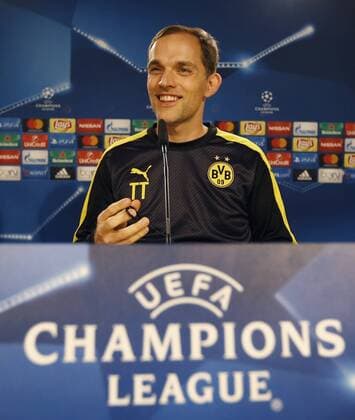 Borussia Dortmund training session at Bernabeu stadium before Champions League match against Real Madrid. In this picture, Thomas Tuchel at press conference PK Pressekonferenz xÃngelxRiverox 
