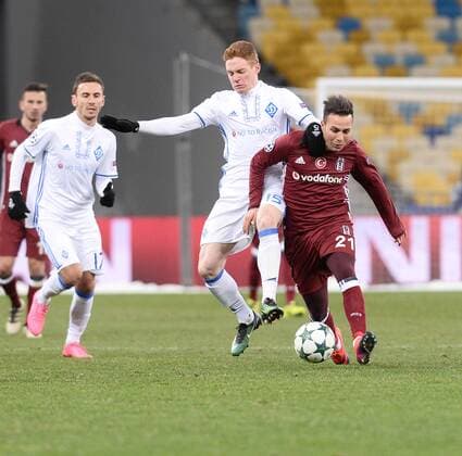Fußball, CL, Dynamo Kiew - Besiktas Istanbul UEFA Champions League Group B match between Dynamo Kiev and Besiktas at NSK Olympiyskiy Stadium in Kiev , Ukraine , December 06 , 2016. Final Score : Dynamo Kiev 6 - Besiktas 0 Pictured : Serhiy Rybalka 17 , Viktor Tsygankov 15 of Besiktas and Kerim Frei of Dynamo Kiev. 
