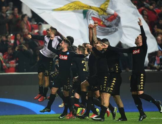 LISBON, Dec. 6, 2016 -- Napoli s players celebrate their victory after the UEFA Champions League Group B soccer match against Benfica at Luz stadium in Lisbon, Portugal, Dec. 6, 2016. Napoli won 2-1. ) (SP)PORTUGAL-LISBON-SOCCER-UEFA CHAMPIONS LEAGUE ZhangxLiyun 