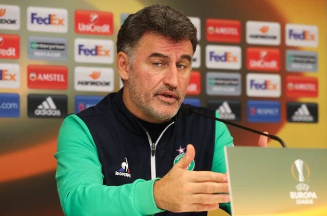 Saint-Etienne s head coach French Christophe Galtier pictured during a press conference PK Pressekonferenz of French soccer team AS Saint-Etienne in Brussels, Wednesday 07 December 2016. Tomorrow Anderlecht is playing the sixth and last game in the group stage (group C) of the UEFA Europa League competition against French club AS Saint-Etienne. Anderlecht is leader of the group and already qualified for the next stage. VIRGINIExLEFOUR  x04992633x