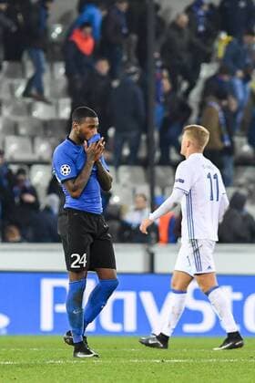 Club s Stefano Denswil shows defeat after the sixth and last game of the group stage of the Europa League competition between Belgian soccer team Club Brugge and Dannish club FC Kopenhagen, in the group G, Wednesday 07 December 2016, in Brugge. LUCxCLAESSEN  x04993215x