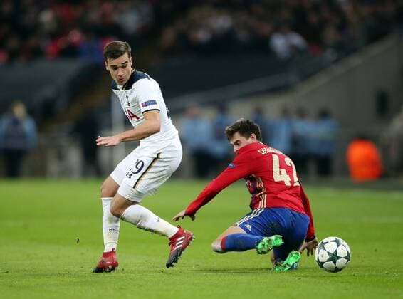 Fußball, CL, Tottenham Hotspur - ZSKA Moskau Tottenham s Harry Winks tussles with CSKA Moscow s Georgi Schennikov during the Champions League group match at Wembley Stadium, London. Picture date December 7th, 2016 DavidKlein Sportimage EDITORIAL USE ONLY. No use with unauthorised audio, video, data, fixture lists, club league logos or live services. Online in-match use limited to 120 images, no video emulation. No use in betting, games or single club league player publications.