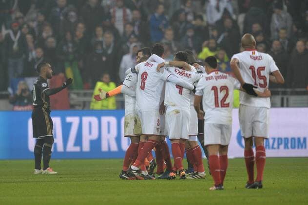 Jubel (Sevilla) FOOTBALL : Lyon vs Sevilla - Champions League - 07 12 2016 FredericChambert 