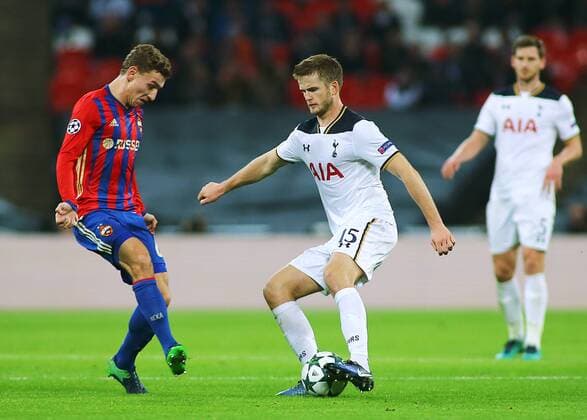 07.12.2016. Wembley Stadium, London, England. UEFA Champions League Football. Tottenham Hotspur versus CSKA Moscow. Tottenham Hotspur Defender Eric Dier challenged by CSKA Moscow& x2019;s Fedor Chalov xMarkxKertonx  ActionPlus11817908