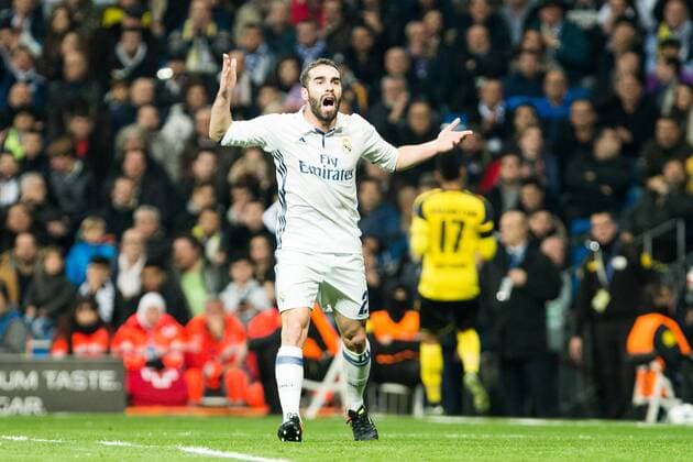 Real Madrid s Daniel Carvajal during Champions League match between Real Madrid and Borussia Dortmund at Santiago Bernabeu Stadium in Madrid , Spain. December 07, 2016.  (20161207036)