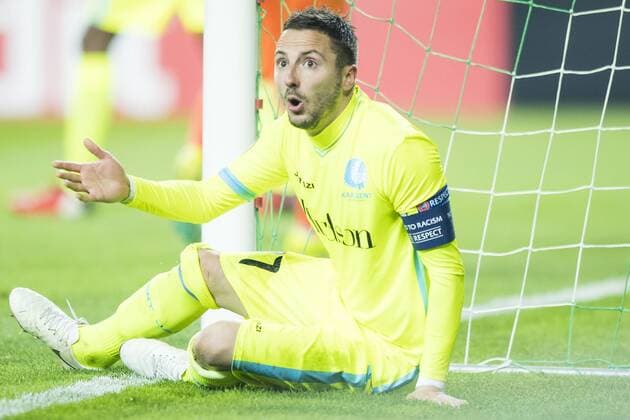 Gent s Danijel Milicevic reacts during the sixth and last game of the group stage of the Europa League competition in the group H, between Belgian first league soccer team KAA Gent and Turkish soccer club Konyaspor in Konya, Turkey, Thursday 08 December 2016. JASPERxJACOBS  x04993787x