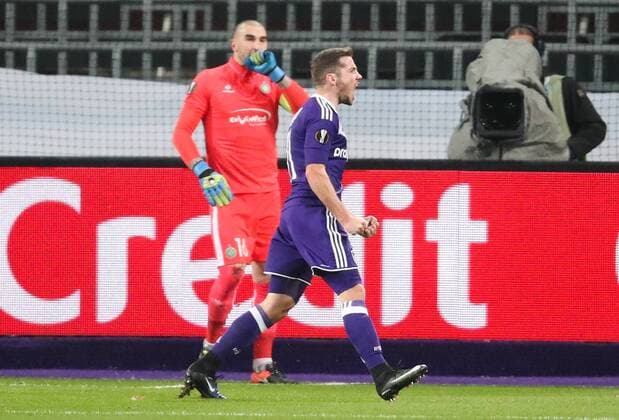 Anderlecht s Alexandru Chipciu celebrates after scoring during the sixth and last game in the group stage (group C) of the UEFA Europa League competition between Belgian soccer club RSC Anderlecht and French club AS Saint-Etienne, in Brussels, Thursday 08 December 2016. Anderlecht is already qualified for the next stage. VIRGINIExLEFOUR  x04993842x