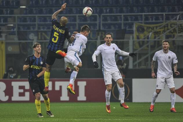 Italy: FC Inter vs Spata Prague Europa League UEFA Europa League Football. Felipe Melo of Inter and Lukas Merecek of Sparta Prague in action during Inter Milan versus Sparta Prague.  GaetanoxPiazzolla PacificxPress