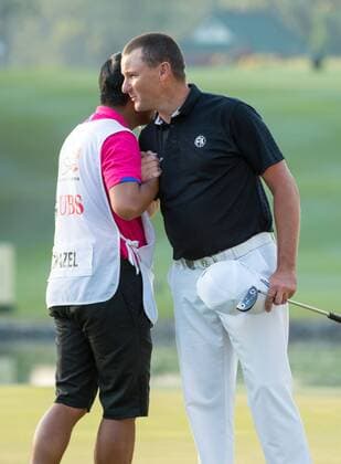 December 10, 2016 - Hong Kong, Hong Kong SAR, China - Rafa Cabrera Bello from Spain is tied on 11 under para with Australia s Sam Brazel (pictured thanking his caddy on the 18th green) as they go into the final.Day 3 of the Hong Kong Open Golf at the Hong Kong Golf Club Fanling..Ã‚Â© . Day 3 of the Hong Kong Open Golf - ZUMAr144 20161210_zap_r144_014