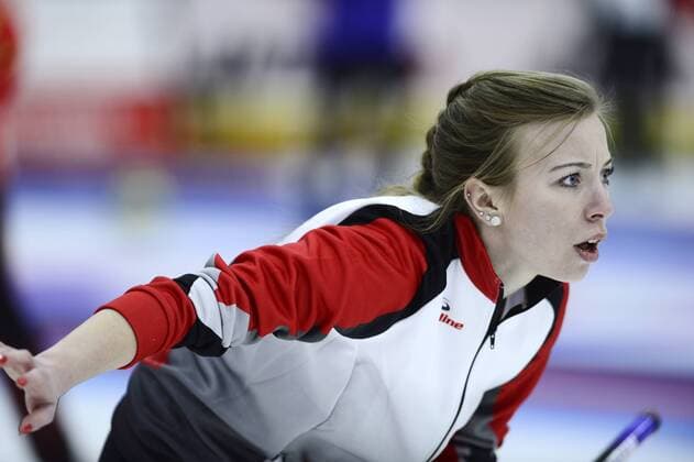 (161212) -- XINING, Dec. 12, 2016 -- Dezaray Hawes of Canada competes during the China Qinghai international curling competition between Canada and Germany in Xining, capital of northwest China s Qinghai Province, Dec. 11, 2016. Canada lost 5-8.) (hcs) (SP)CHINA-QINGHAI-XINING-CURLING COMPETITION(CN) ZhangxHongxiang 