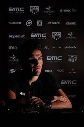 Belgian rider Greg Van Avermaet of BMC Racing Team pictured at a press conference PK Pressekonferenz at the BMC Racing Team Media Day in Denia, Spain, on Monday 12 December 2016. MANUELxQUEIMADELOS  x04996320x