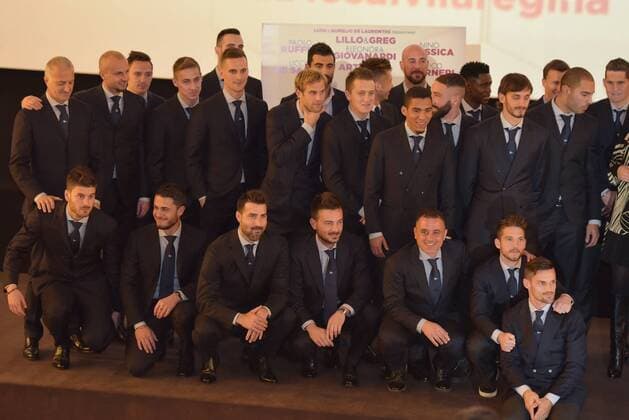SSC Napoli at the premiere of Natale a Londra SSC Napoli team during the preview of the film Natale a Londra at Space Cinema in Naples  PaolaxVisone PacificxPress