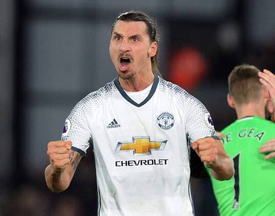 Football - 2016 2017 Premier League - Crystal Palace vs. Manchester United ManU Zlatan Ibrahimovic of Manchester United celebrates at the final whistle after scoring the winning goal in the 88th min at Selhurst Park COLORSPORT ANDREW COWIE 