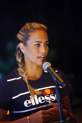 Puerto Rican women s olympic winner Rio 2016 Monica Puig adresses the media during a press conference PK Pressekonferenz with russian Maria Sharapova in San Juan, Puerto Rico, 15 December 2016. MONICA PIUG WILL FACE MARIA SHARAPOVA DURING FRIENDLY MATCH !ACHTUNG: NUR REDAKTIONELLE NUTZUNG!  SJN001 20161215-636174232714677131