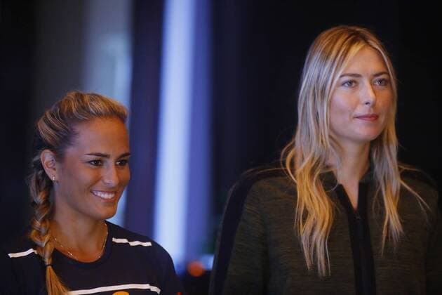 Puerto Rican women s olympic winner Rio 2016 Monica Puig (L) and russian Maria Sharapova (R) adress the media during a press conference PK Pressekonferenz prior to their friendly match. in San Juan, Puerto Rico, 15 December 2016. MONICA PIUG WILL FACE MARIA SHARAPOVA DURING FRIENDLY MATCH !ACHTUNG: NUR REDAKTIONELLE NUTZUNG!  SJN001 20161215-636174233406073563