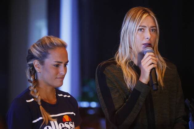 Puerto Rican women s olympic winner Rio 2016 Monica Puig (L) and russian Maria Sharapova (R) adress the media during a press conference PK Pressekonferenz prior to their friendly match. in San Juan, Puerto Rico, 15 December 2016. MONICA PIUG WILL FACE MARIA SHARAPOVA DURING FRIENDLY MATCH !ACHTUNG: NUR REDAKTIONELLE NUTZUNG!  SJN001 20161215-636174233419489649