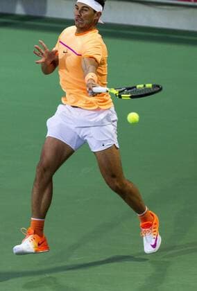 Spanish tennis player Rafa Nadal in action against Jordi Munoz and David Pere during Spain s Absolute Tennis Championship doubles final in Manacor, Balearic Islands, Spain, 17 December 2016. Nadal and his teammate Marc Lopex became won the title. EFE Cati Caldera RAFA NADAL AND MARC LOPEZ PLAY THE DOUBLES FINAL AT SPAIN S ABSOLUTE TENNIS CHAMPIONSHIP IN MANACOR !ACHTUNG: NUR REDAKTIONELLE NUTZUNG!  BAL001 20161217-636176039475072254