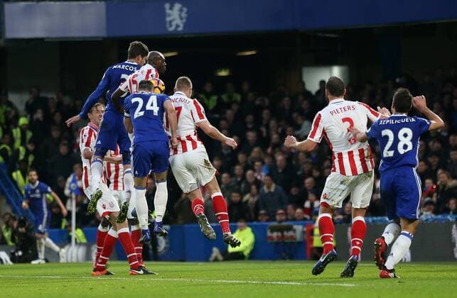 Chelsea s Gary Cahill scoring his sides opening goal during the Premier League match at Stamford Bridge Stadium, London. Picture date December 31st, 2016 Pic David Klein Sportimage EDITORIAL USE ONLY. No use with unauthorised audio, video, data, fixture lists, club league logos or live services. Online in-match use limited to 120 images, no video emulation. No use in betting, games or single club league player publications.