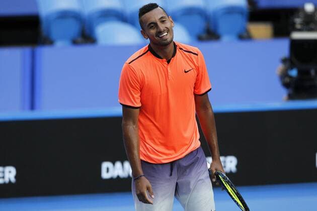 03.01.2017. Perth Arena, Perth, Australia. Mastercard Hopman Cup International Tennis tournament. Nick Kyrgios (AUS) reacts to hitting the ball out during his game against Adam Pavlasek (CZE). Kyrgios won 7-5, 6-4. xDavidxWoodleyx  ActionPlus11825361