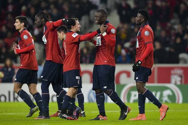 Fußball, Coupe de France, OSC Lille - Excelsior St. Joseph Torjubel Adama Soumaoro (Losc) FOOTBALL : Losc OSC Lille vs AS Excelsior Saint Joseph - 32e coupe de France - 07 01 2017 JBAutissier 