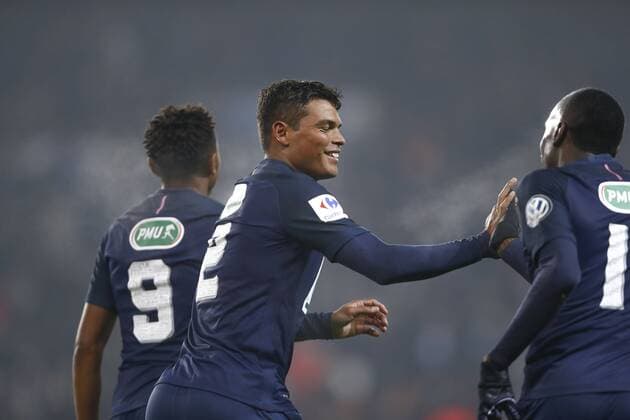 Fußball, Coupe de France, Paris St. Germain - SC Bastia Thiago Silva (PSG) inscrit un but, joie avec Blaise Matuidi (psg), Christopher Alan NKUNKU (psg) RUGBY : Racing Metro 92 vs Munster Rugby - European Rugby Champions Cup - 07 01 2017 StephaneALLAMAN Panoramic 