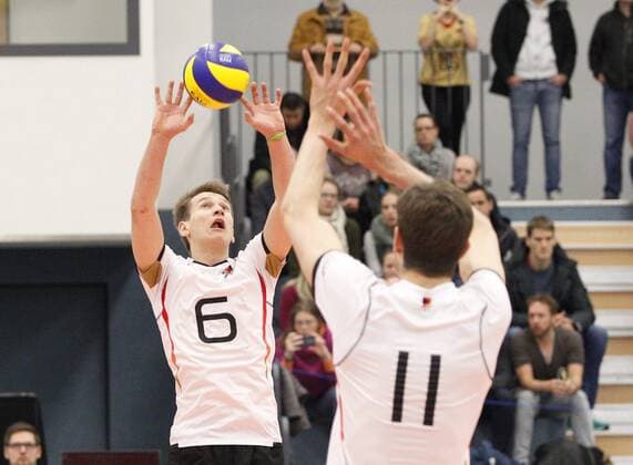Volleyball Hessen - U21 U 21 WM-Qualifikation Männer 08.01.2017 Germany (ws) - Romania (blau) v.l. Johannes Tille (Germany 6), Tobias Krick (Germany 11) Germany - Romania