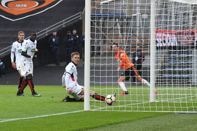 Fußball, Coupe de France, FC Lorient - OGC Nizza But de Aliadiere Jeremie (FC Lorient) FOOTBALL : CDF - FC Lorient - OGC Nice - 08 01 2017 BrunoPerrel Panoramic 