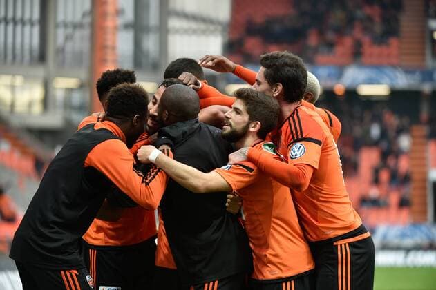 Fußball, Coupe de France, FC Lorient - OGC Nizza Torjubel Mesloub Walid (FC Lorient) FOOTBALL : CDF - FC Lorient - OGC Nice - 08 01 2017 BrunoPerrel Panoramic 