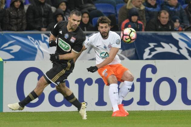 Fußball, Coupe de France, Olympique Lyon - Montpellier HSC Jeremy Morel (lyon) vs Mathieu Deplagne (montpellier) FOOTBALL : Olympique Lyon vs Montpellier HSC - Coupe de France - 32e de finale - 08 01 2017 FredericChambert Panoramic 
