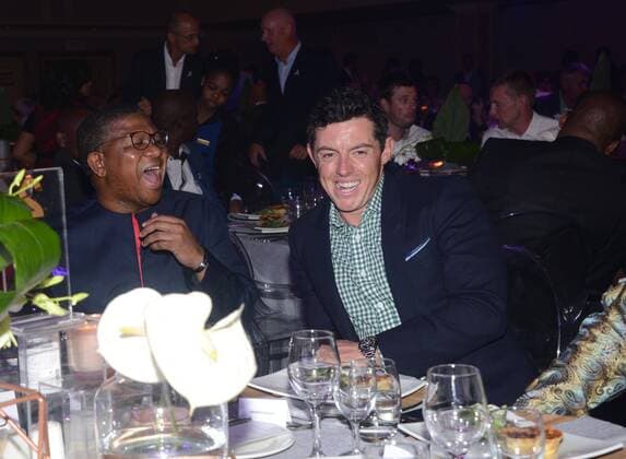 The 2017 BMW SA Open Championship gala dinner KEMPTON PARK, SOUTH AFRICA - JANUARY 10: and Recreation Minister Fikile Mbalula shares a moment with international golfer Rory McIlroy during the 2017 BMW SA Open Championship gala dinner at Emperors Palace on January 10, 2017 in Kempton Park, South Africa. The BMW SA Open hosted by City of Ekurhuleni, which starts on January 12, 2017 will be held at the picturesque Glendower Golf Club, with Rory McIlroy, Ernie Els, Brandon Stone and Andy Sullivan in the field. ( Gallo0108225