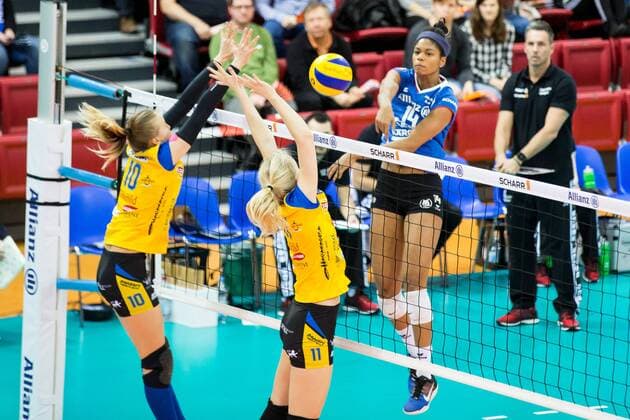 Angriff Aiyana Whitney (14 MTV); 2017 CEV Volleyball Cup: Allianz MTV Stuttgart vs Kohila VC, SCHARRena, Stuttgart Germany, 20170111; Stuttgart Copyright: xWuechner Eibner-Pressefotox EP_NWR