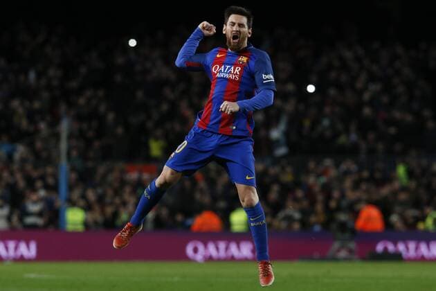 BARCELONA, Jan. 11, 2017 -- Barcelona s Lionel Messi celebrates after scoring during the Spanish King s Cup soccer match FC Barcelona Barca against Athletic de Bilbao at the Camp Nou Stadium in Barcelona, Spain, Jan. 11, 2017. Barcelona won 3-1. ) (SP)SPAIN-BARCELONA-SOCCER-KING S CUP-BARCELONA VS ATHLETIC BILBAO PauxBarrena 