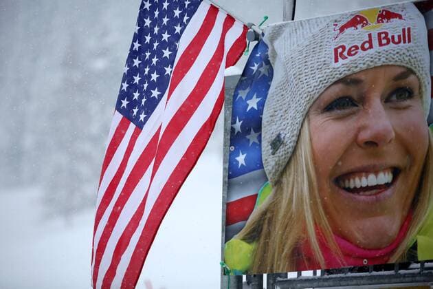 ALPINE SKIING - FIS WC Altenmarkt Zauchensee ALTENMARKT ZAUCHENSEE,AUSTRIA,14.JAN.17 - ALPINE SKIING - FIS World Cup, downhill training, ladies. Image shows a banner of Lindsey Vonn (USA) and a flag. GEPAxpictures xDanielxGoetzhaber