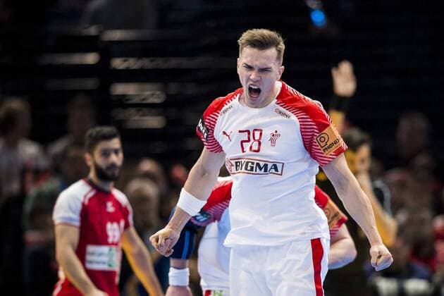 Danmarks Lasse Andersson jublar HANDBALL : Dänemark - Bahrain WM Nationalteam Länderspiel Herren Paris.  Copyright: PETTERxARVIDSON BB170118PA087